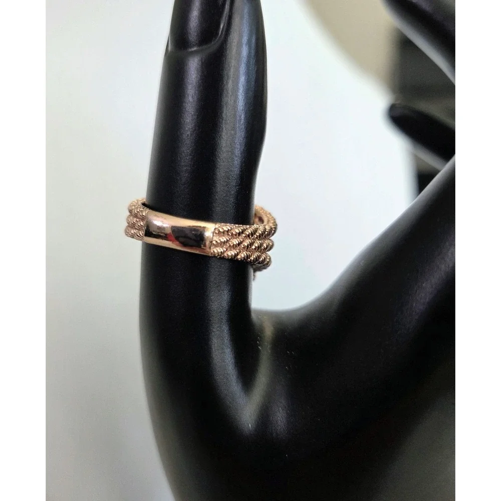 Judith Ripka Sterling Silver 925 Rose Gold Vermeil CZ‎ Heart 3 Band Ring Sz 7.75